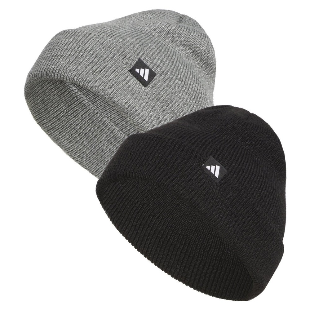Adidas Unisex Fold Beanie 2-Pack, Black / Gray, New